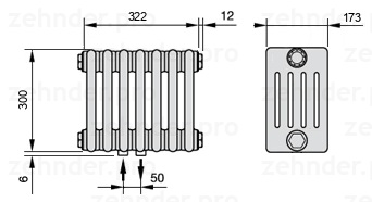 Схема (чертеж) Радиатор Zehnder Charleston 5030/7 №3470 Белый глянцевый RAL 9016